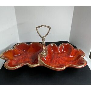 Vintage 1960s California Pottery Orange Tones 306 Candy Dish Relish Tidbit Tray